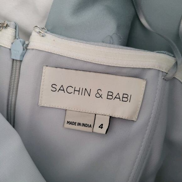 $895 Sachin & Babi Hannah Ash Blue One-Shoulder Satin Gown Maxi Dress Sz 4 - Picture 9 of 16